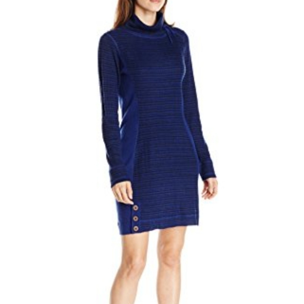 PrAna Kelland Sweater Dress Wool Blend Long Sleeve Royal Blue Size S Cowlneck